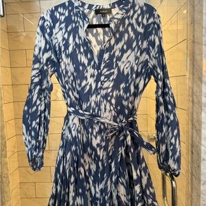 Aakaa Blue and White Long Sleeve Dress